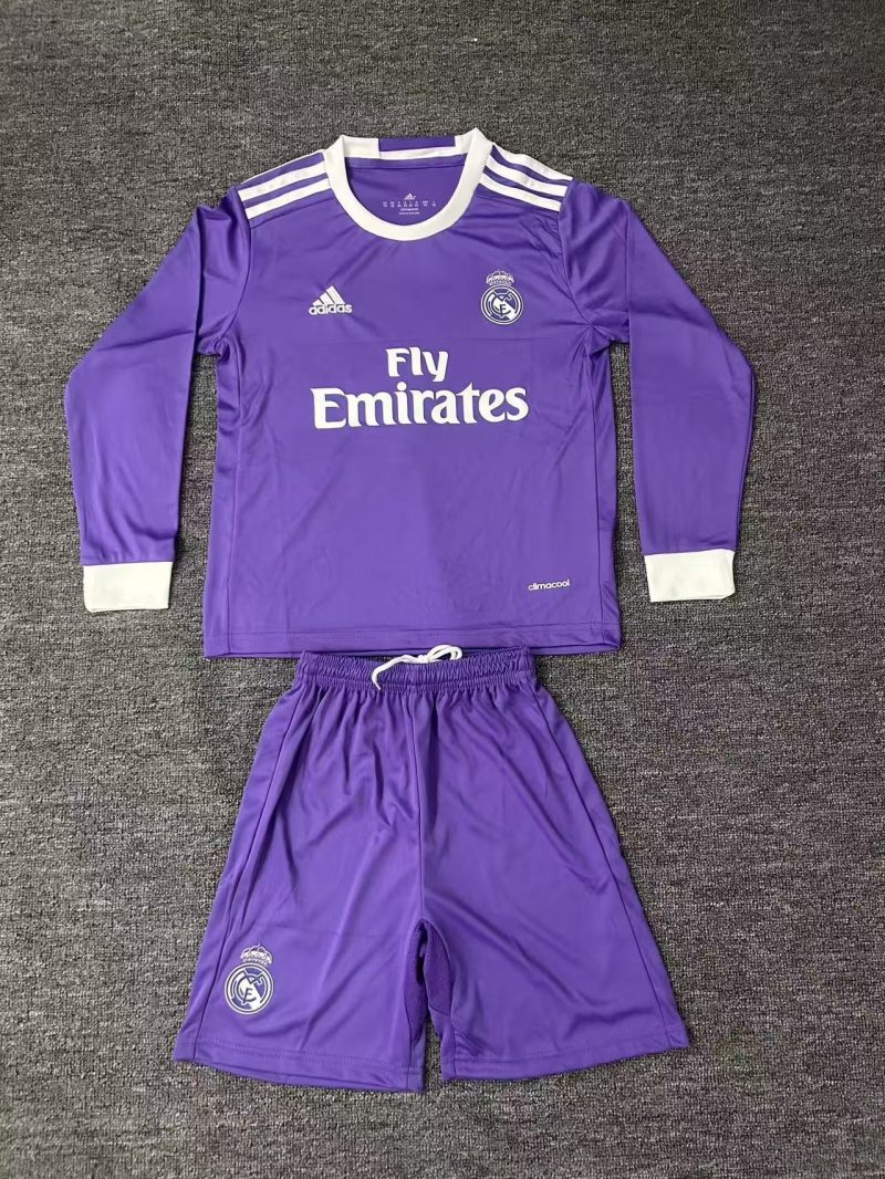2016/2017 Retro Long sleeve Real Madrid Away Football Shirt Kids Size 1:1 Thai Quality