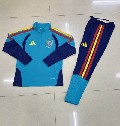 2026 Spain Half-Pull Training Wear lake blue Football Shirt Kids Size 1:1 Thai Quality