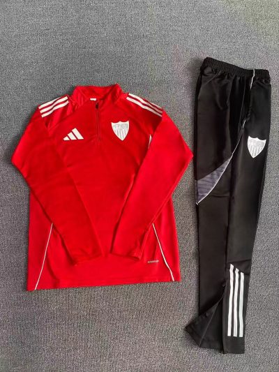 2025/2026 Sevilla Half-Pull Training Suit Kids Football Shirt 1:1 Thai Quality Set