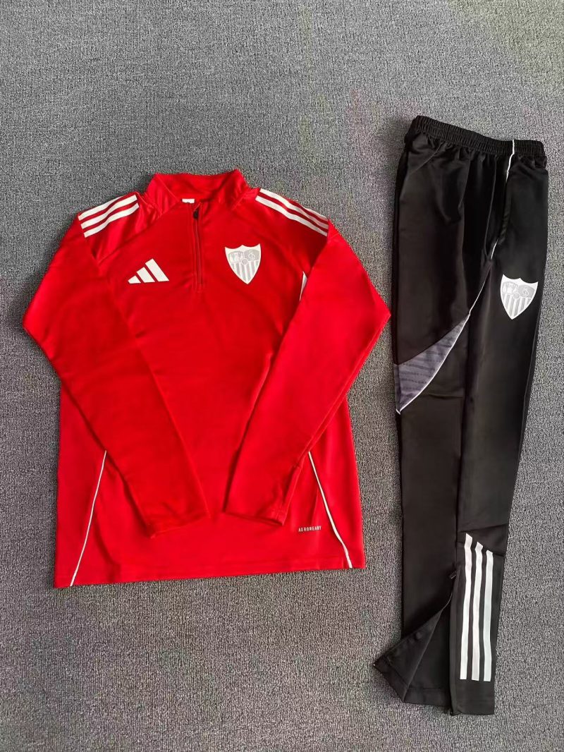 2025/2026 Sevilla Half-Pull Training Suit Kids Football Shirt 1:1 Thai Quality Set
