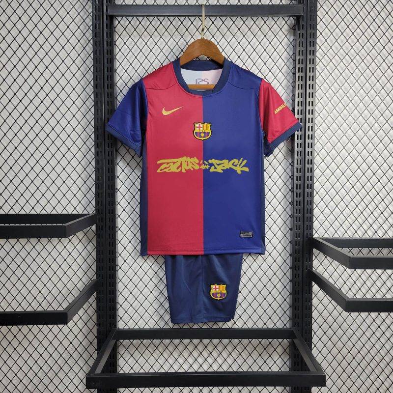 c0ae62e0df3680d607129c21f70047f7 2024/2025 Barcelona x Travis Scott Home Limited Edition Football Shirt Kids Size 1:1 Thai Quality