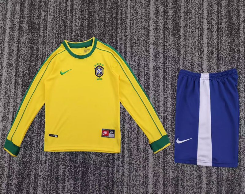 1998 Retro Long sleeves Brazil Home Football Shirt Kids Size 1:1 Thai Quality