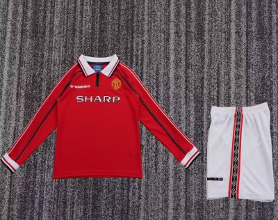 1998/99 Long sleeves Manchester United Home Football Shirt Kids Size 1:1 Thai Quality