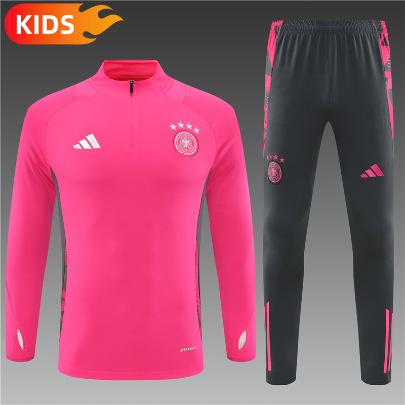 2f5b4ec7601825162a2ecdadbd0ad861 2024/2025 Germany Half-Pull Training Wear Pink Football Shirt Kids Size