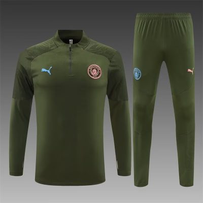 2024/2025 Manchester City Half-Pull Training Wear Army Green Football Shirt