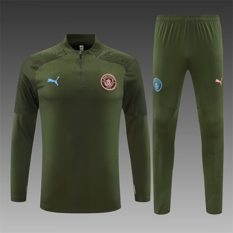 4c9d6bcb350f2cee8093c54612b33e2a 2024/2025 Manchester City Half-Pull Training Wear Army Green Football Shirt