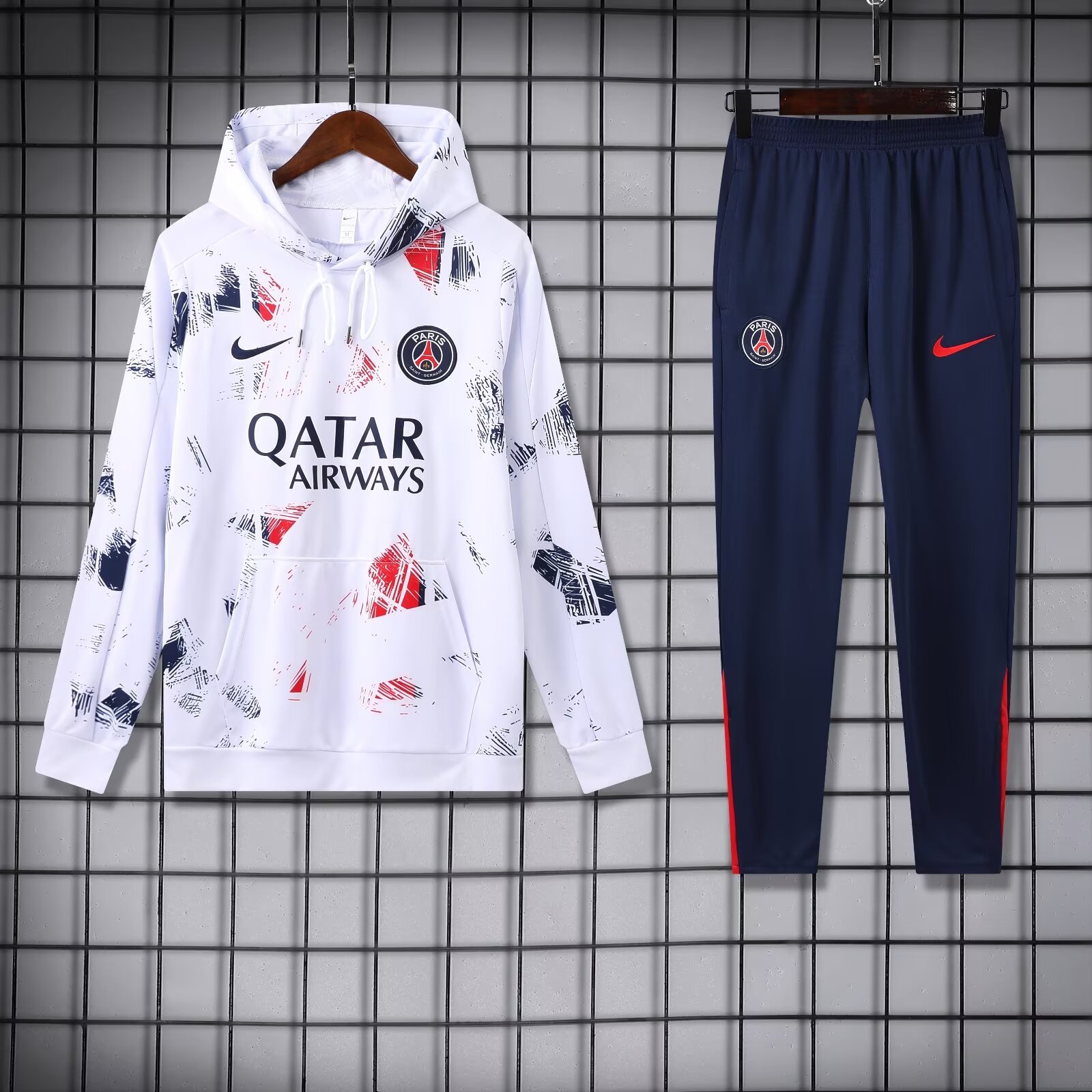 2024/2025 Paris Saint-Germain Hooded Long Sleeves Training Suit White Football Shirt