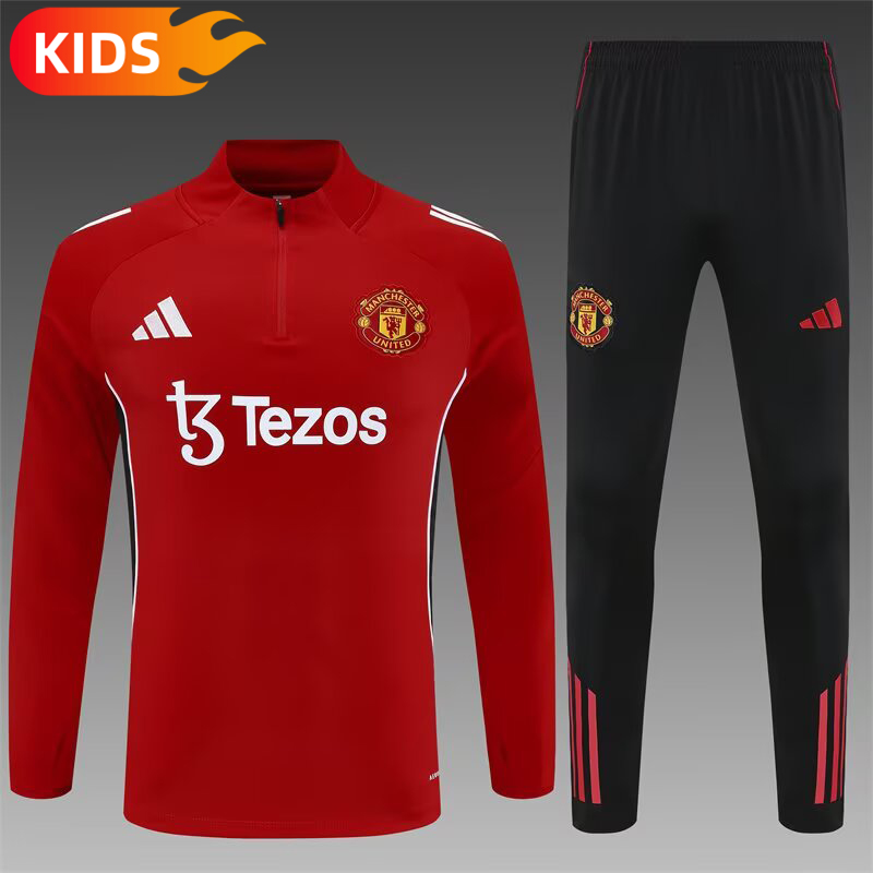 2025/2026 Manchester United Half-Pull Training Wear Football Shirt Kids Size