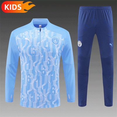 2024/2025 Manchester City Half-Pull Training Wear Light Blue Football Shirt Kids Size