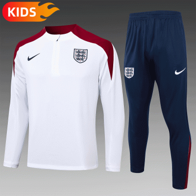 2024/2025 England Half-Pull Training Wear White Football Shirt Kids Size