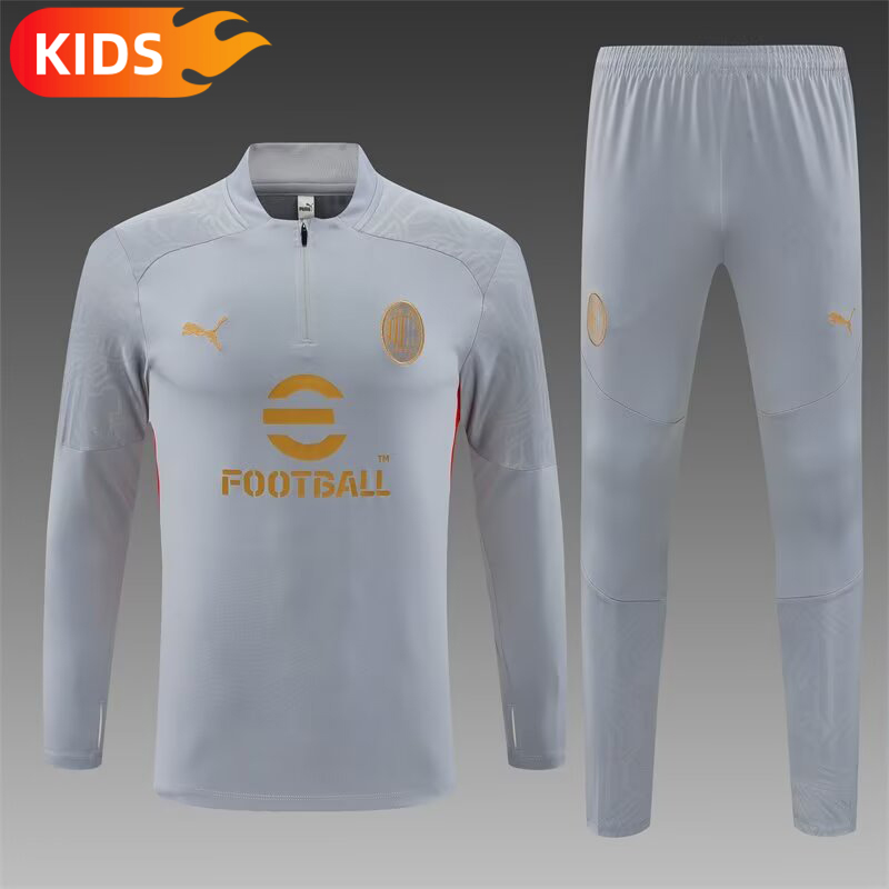 7b238a5b82d2df3ab3960728a3fda52d 2024/2025 AC Milan Half-Pull Training Wear Grey Football Shirt Kids Size