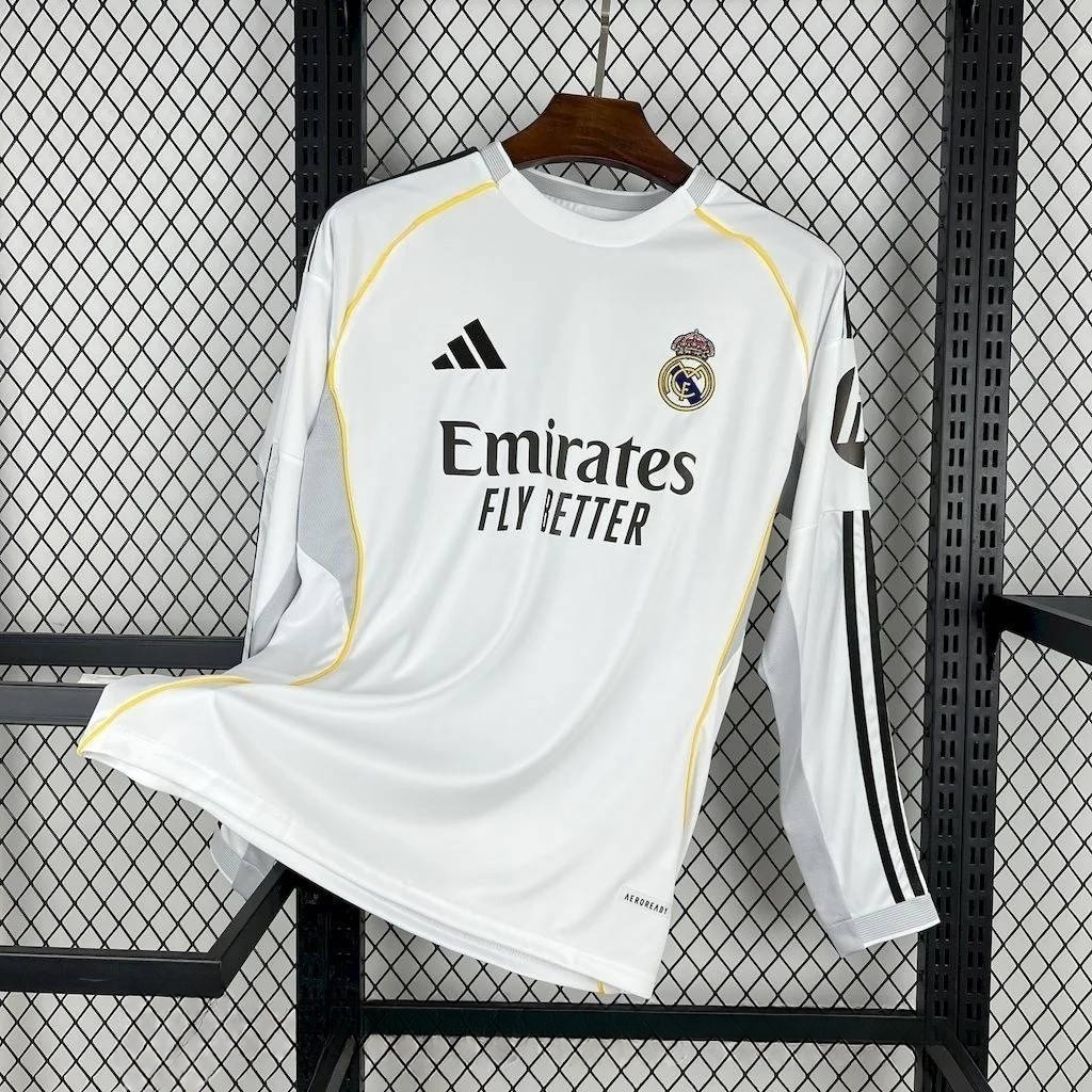 2025/2026 Long Sleeve Real Madrid Home Football Shirt 1:1 Thai Quality