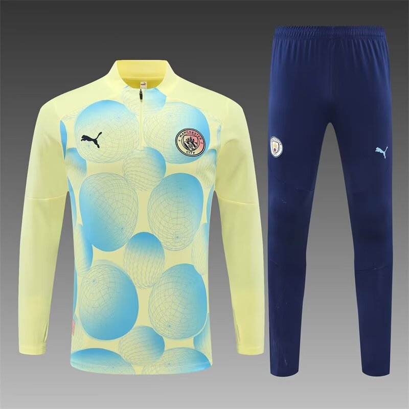 c1dd199974375a35c23630ef9adad3a5 2024/2025 Manchester City Half-Pull Training Wear Light Yellow Football Shirt