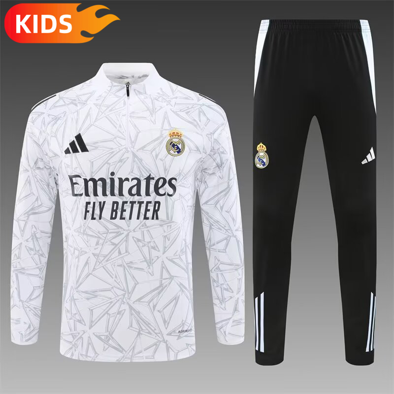 d678d478b7f778e7ee138ba507032842 2024/2025 Real Madrid Half-Pull Training Wear White Football Shirt Kids Size