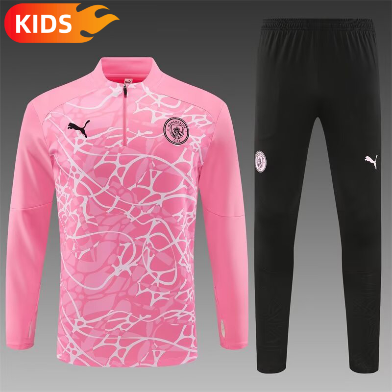 dcda951a87d8a590dd340d88a30287df 2024/2025 Manchester City Half-Pull Training Wear Pink Football Shirt Kids Size