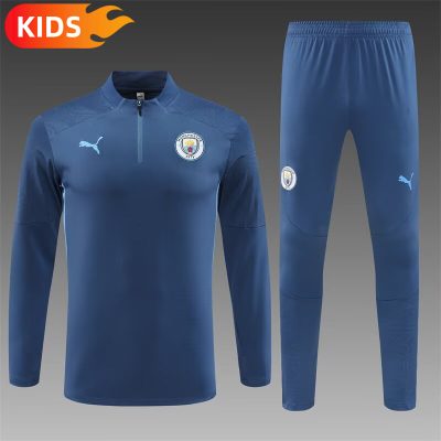 2024/2025 Manchester City Half-Pull Training Wear Royal Blue Football Shirt Kids Size
