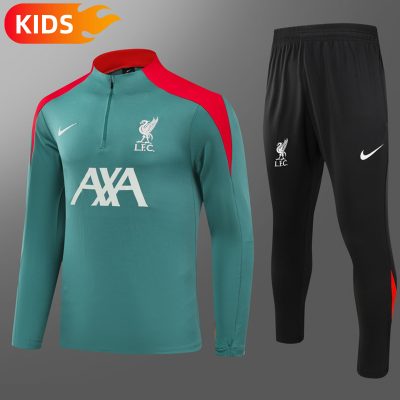 2024/2025 Liverpool Half-Pull Training Wear Green Football Shirt Kids Size