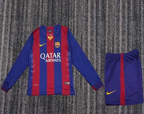 2014/2015 Retro Long Sleeve Barcelona Home Football Shirt Kids Size 1:1 Thai Quality