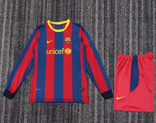 2010/2011 Retro Long Sleeve Barcelona Home Football Shirt Kids Size 1:1 Thai Quality