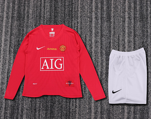 2007/2008 Retro Long Sleeve Manchester United Home Football Shirt Kids Size 1:1 Thai Quality
