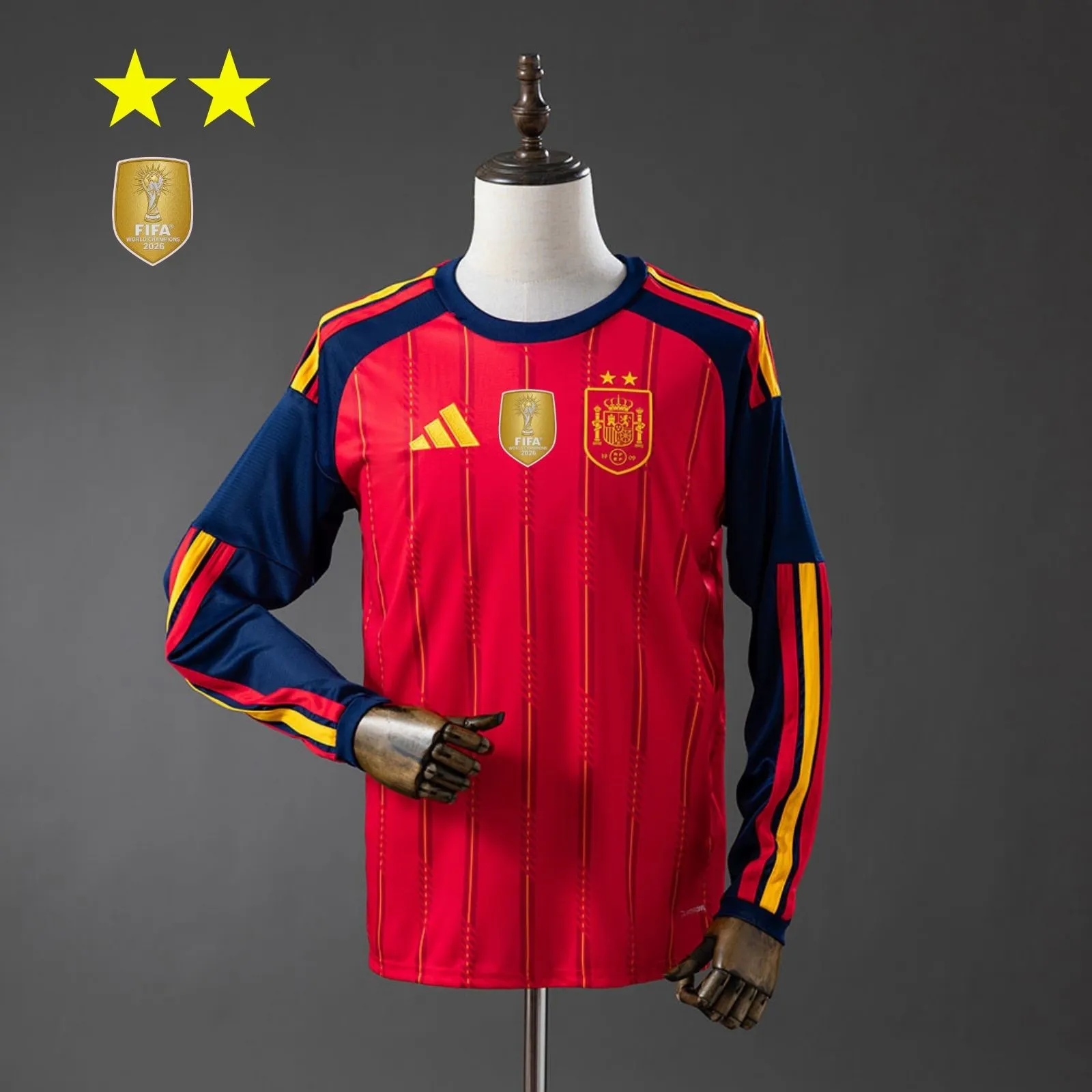 2 Stars 2026 Long Sleeve Spain Home Champions Football Shirt 1:1 Thai Quality