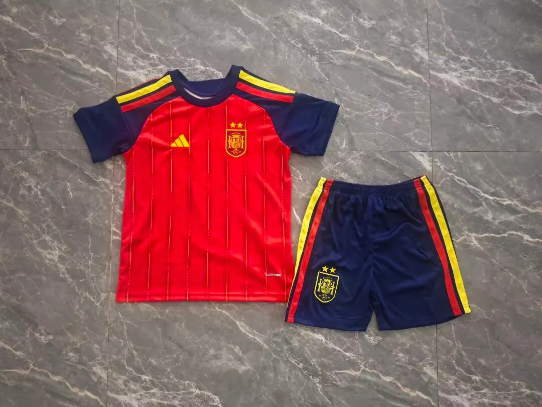 2 Stars 2026 Spain Home Football Kids Shirt 1:1 Thai Quality